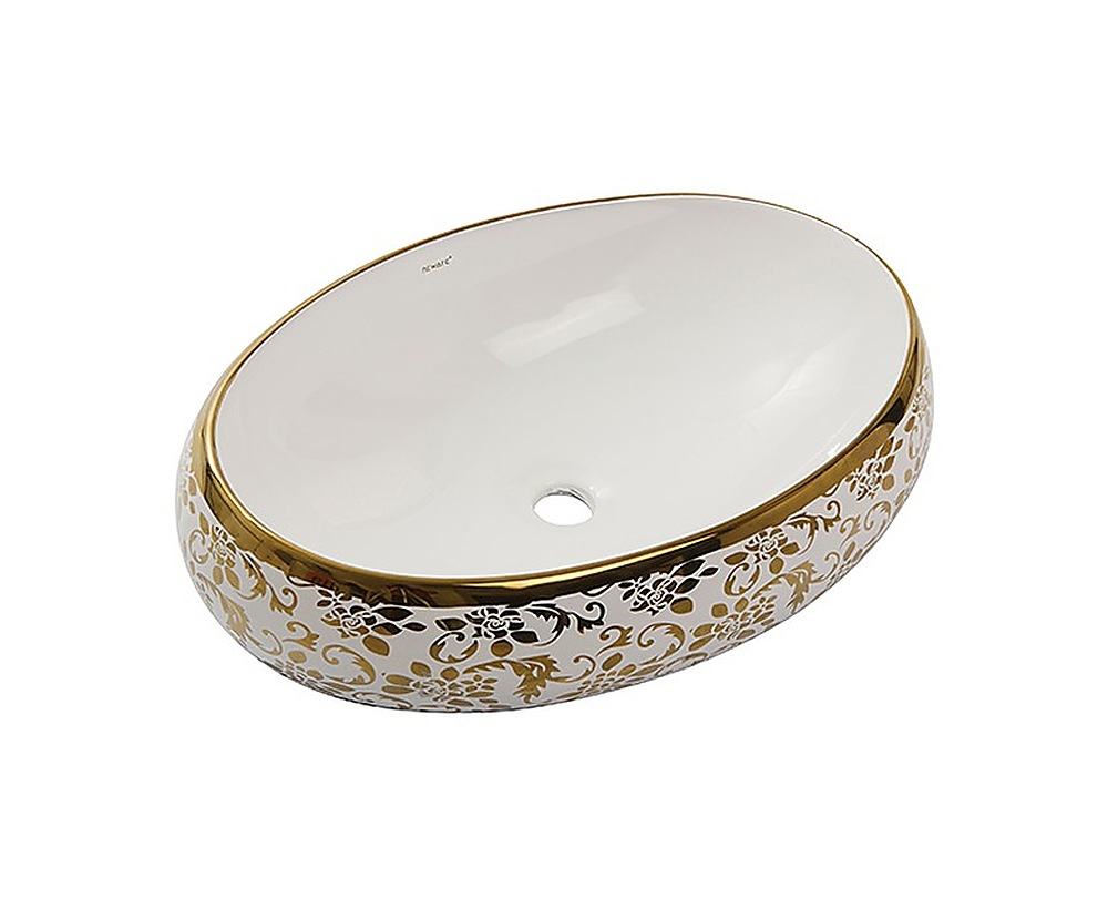 Dışı Altın Desenli – İçi Beyaz Oval Lavabo -w (wor.l.015.g-w)
