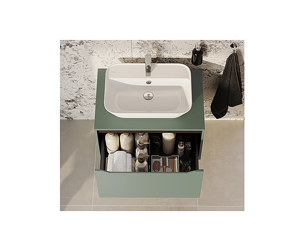 Sabit seramik sifon üst grub lavabo, dikdörtgen, 60x43 cm